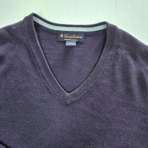 Brooks Brothers Navy Blue Supima Cotton V-Neck Sweater Mens Large Raglan‎ Sleeve